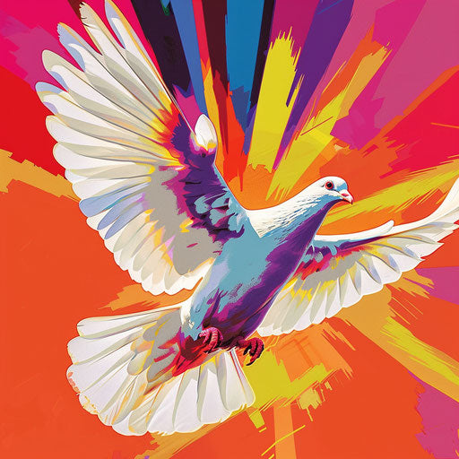 Clipart of the Holy Spirit in a photo realistic style with a flat random background, high contrast and saturated hues