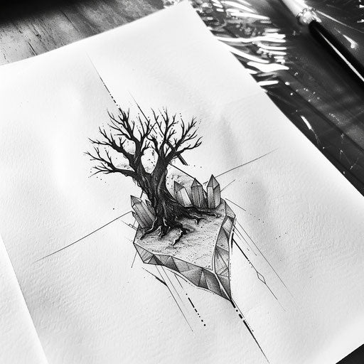 Geometric tree of life tattoo design on white paper