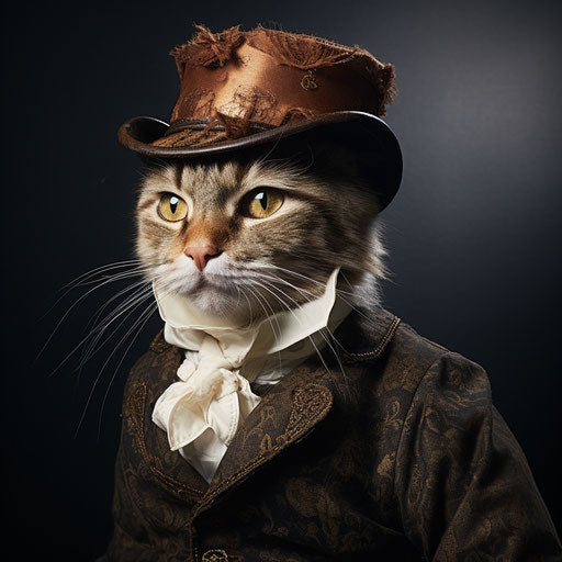 Calico cat dressed like a man