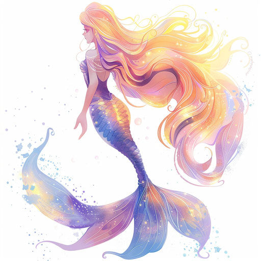 Cartoon-inspired mermaid with shimmering tail