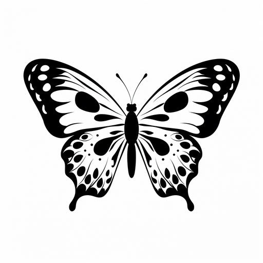 Black and white butterfly on white background, minimalist black and white drawing style, classic tattoo motifs