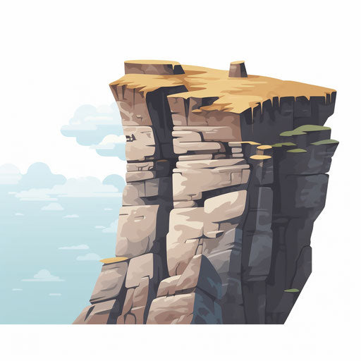 Minimalist-style illustration of cliff, on white background