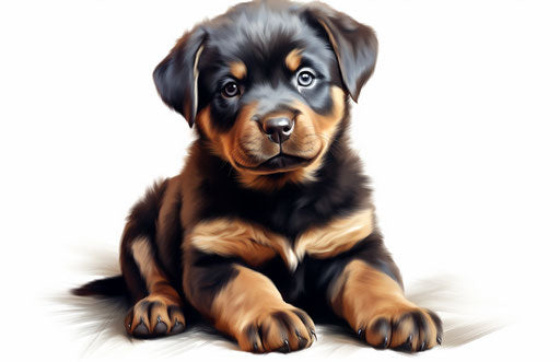 Rottweiler puppy sitting on white background