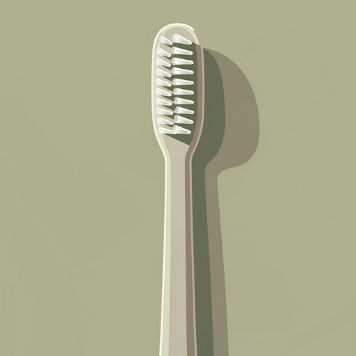 Toothbrush artwork on a flat, muted olive background