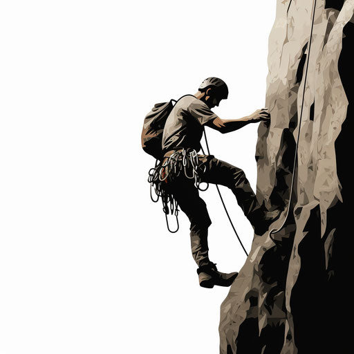 Climbing art in the style of Chiaroscuro Art, on white background