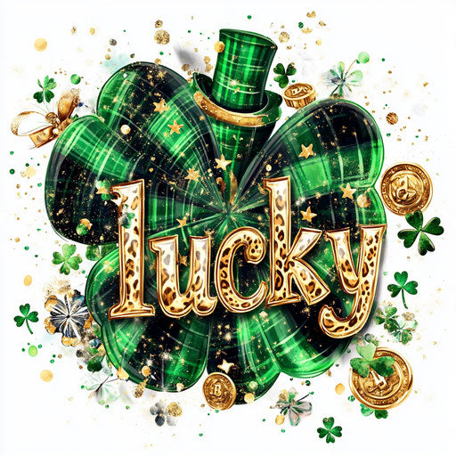 Sparkly shamrock with 'lucky' in leopard print and green fabric