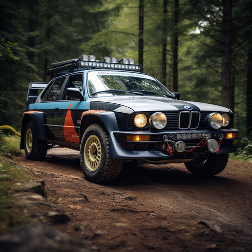 Classic BMW M3 rally version with off-road modifications