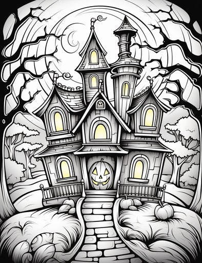 Free Halloween coloring pages: the haunted house