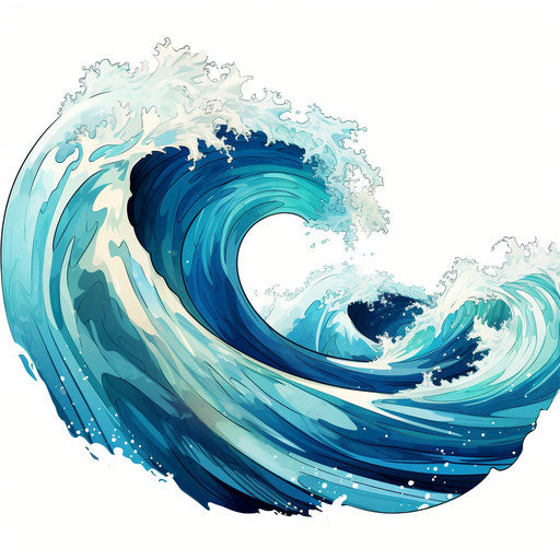 Wave clipart in the style of Oil painting on white background