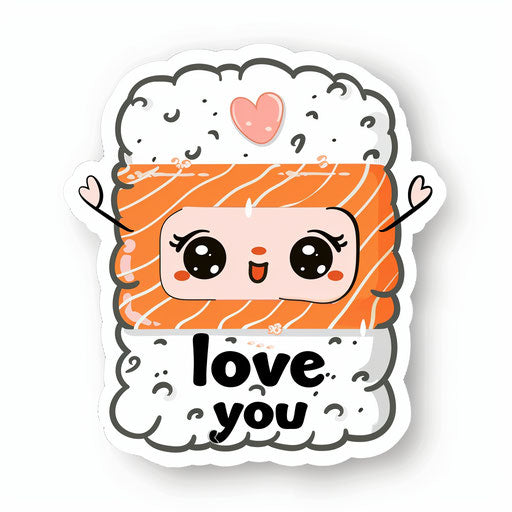 Cute salmon sushi with pink heart on white background
