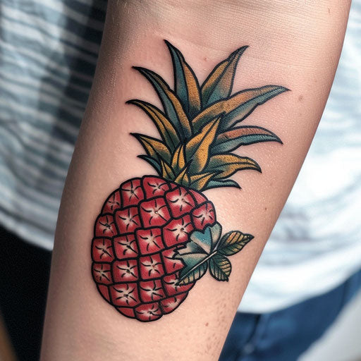 Classic Americana-style pineapple tattoo on white canvas