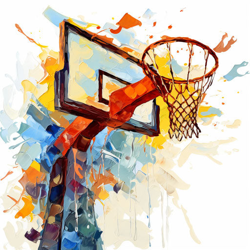 Basketball hoop clipart in the style of Oil painting, on a white background