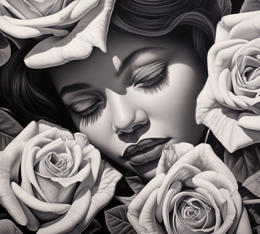 Black and white drawing of a rose, beautiful and striking style