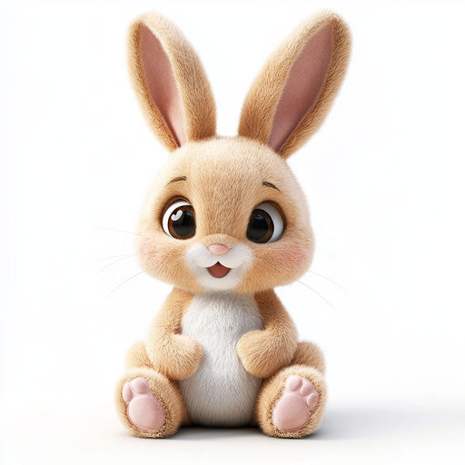 3D Easter Bunny Plush Toy on flat white background, isolated clipart