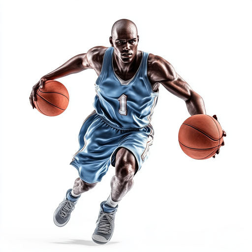 3D basketball player on white background, isolated clipart