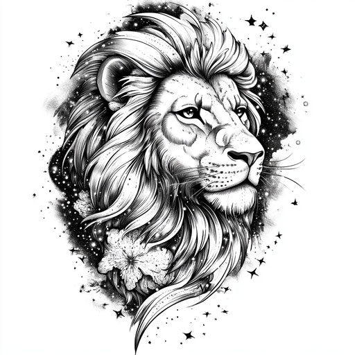 Lion tattoo sketch on hand with galaxy background