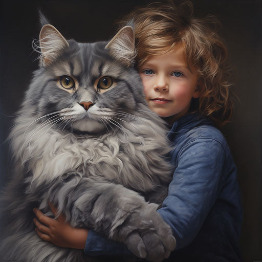Child holding a big fluffy cat