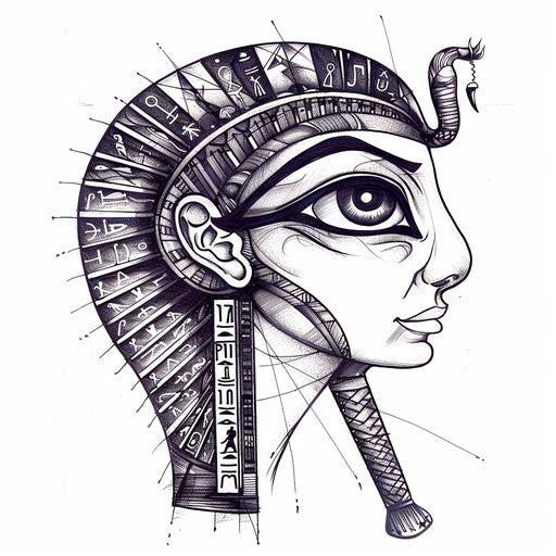 Sketch of Ancient Egyptian Eye of Horus tattoo with hieroglyphs