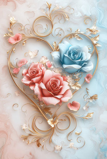 Valentine's 3D heart with roses on romantic pastel background
