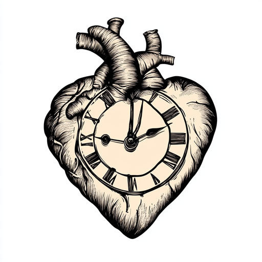 Heart tattoo with clock on hand, cartoon sketch style