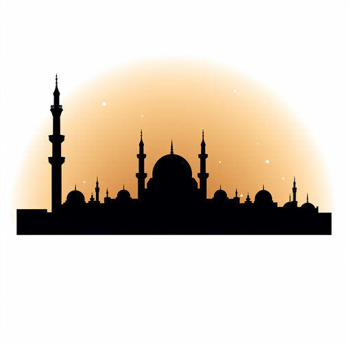 Mosque silhouette png in the style of Chiaroscuro Art, on white background