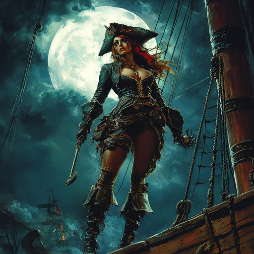 Charismatic pirate with a Halloween twist under the moon