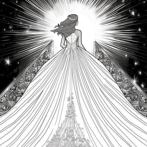 Glamorous fashion parade under a glowing sun in the style of Megan Hess, Coloring book page