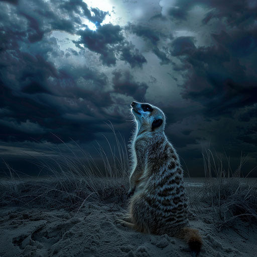 Meerkat against a stormy sky, dramatic atmosphere