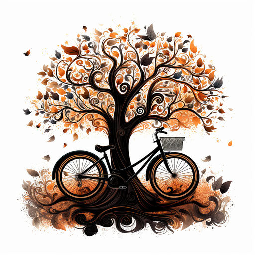 Bicycle illustration in the style of Chiaroscuro Art, on white background