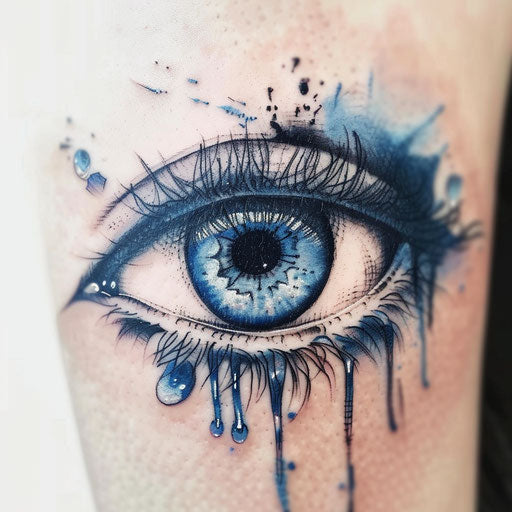 Sadness and foresight, tear tattoo in the eye