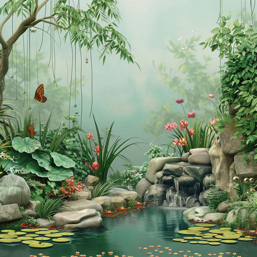 Realistic garden clipart on serene aqua background
