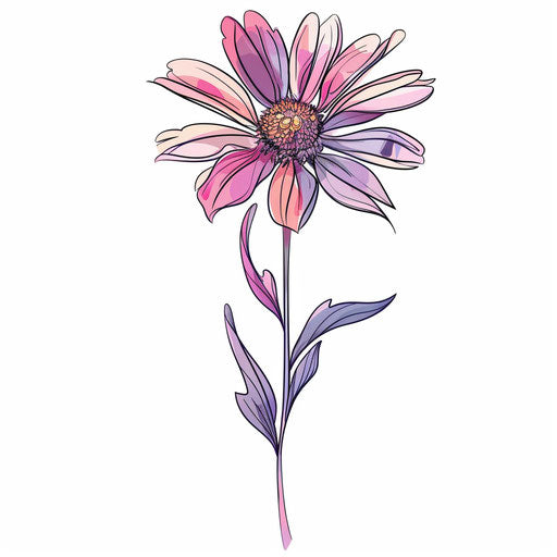 Elegant sketch of a daisy with long stems in clipart flat style
