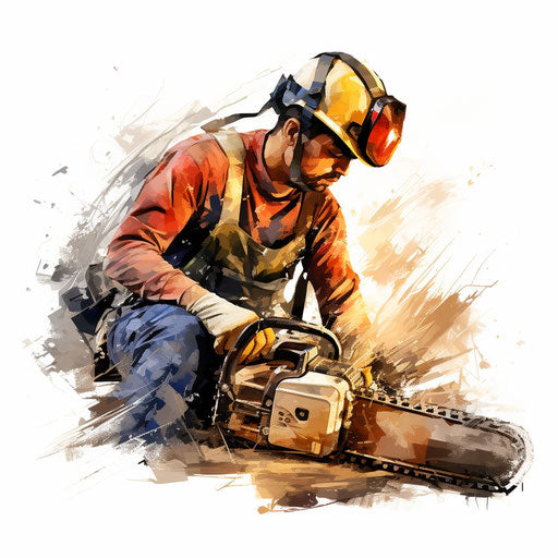 Chainsaw clipart in the style of Oil painting, on a white background