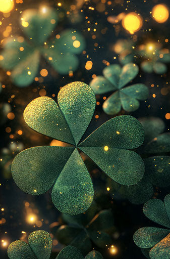 3D green shamrocks and glittering golden lights