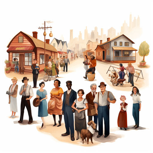 Community clipart in the style of Oil painting, on a white background