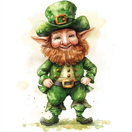 Watercolor leprechaun, realistic detail, Tim Holtz style