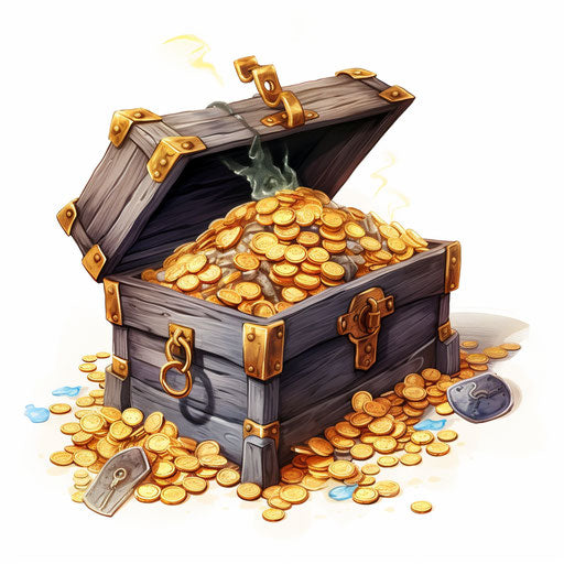 Treasure in Chiaroscuro Art style, on white background
