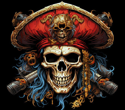 Pirate skull with black and white hat