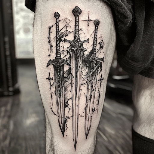 Dark tattoos with medieval weapons