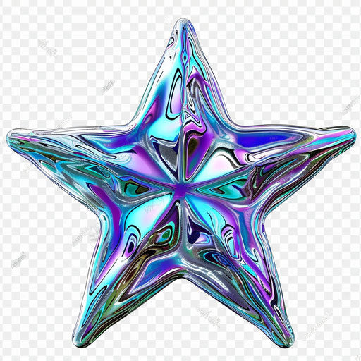 Blue and purple star on transparent background, light silver and aquamarine style