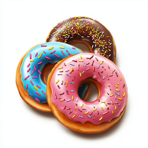 3D Doughnuts on flat white background, isolated clipart