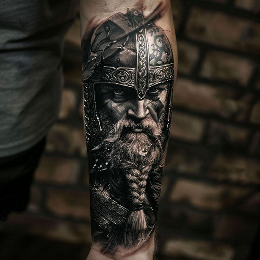 Men forearm tattoo Viking warrior, Glenn Fabry style