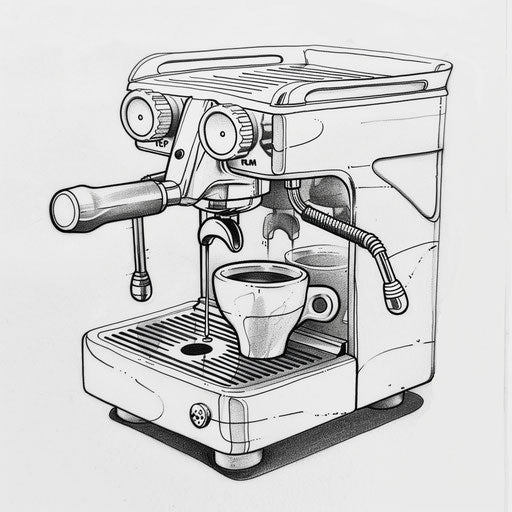 Minimalist sketch of espresso machine, flat style with monochrome shades