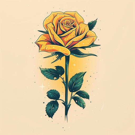 Playful flat tattoo sketch of a yellow rose