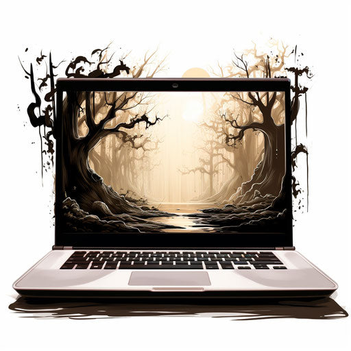 Laptop illustration in the style of Chiaroscuro Art, on white background