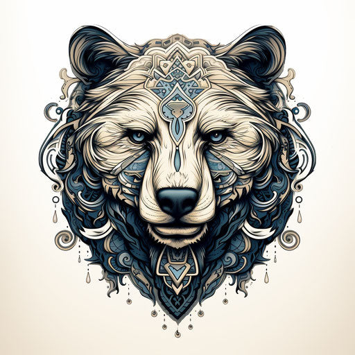 Drawing of bear head on white background, tribal style illustration