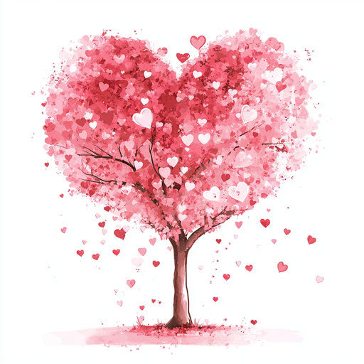 Pink heart-shaped tree with heart leaves