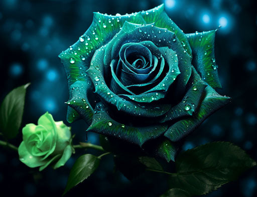 Green rose wallpaper background, dark emerald and dark azure style