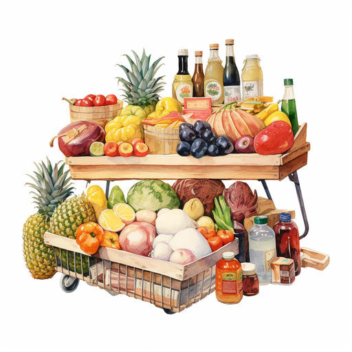 Supermarket clipart in the style of oil painting on white background