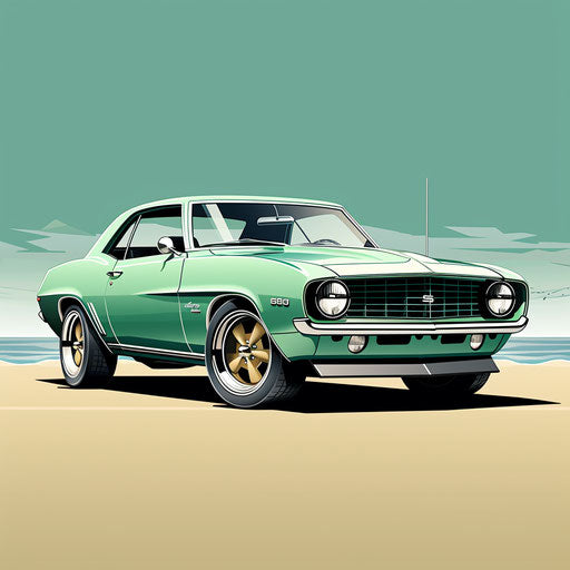 Seafoam green classic car Chevrolet Camaro